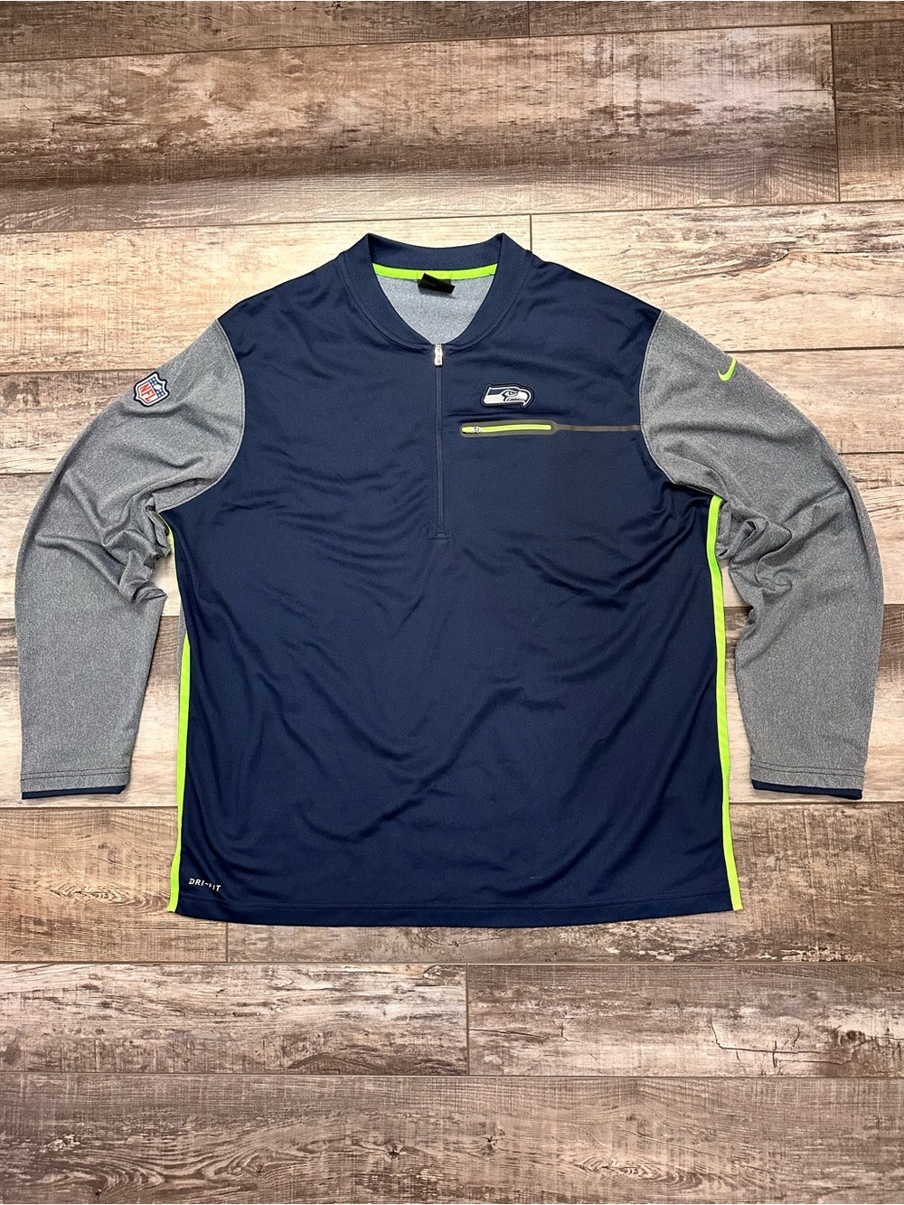 Nike NFL Seattle Seahawks Navy, Gray & Neon Green Quarter-Zip Pullover Jacket